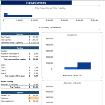 Interior Design Excel Financial Model Template - Startup Summary