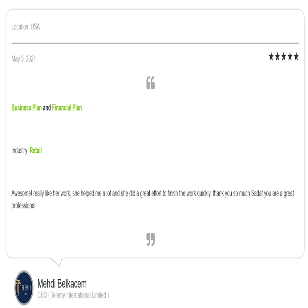 Jam Manufacturing Excel Financial Model - Testimonial