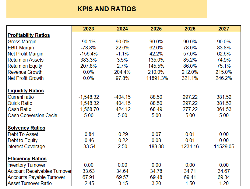 KPIs and Ratios - Water Park Excel Financial Model