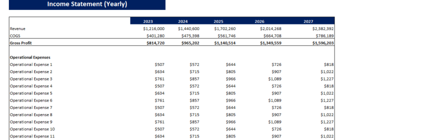 Seat Cover Excel Financial Model Template-Income Statement (Yearly)