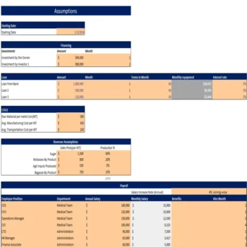 Sugar Mill Excel Financial Model - Input Sheet
