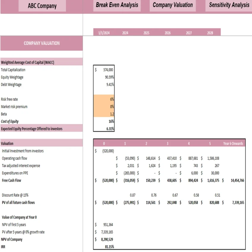 Tattoo Shop Excel Financial Model - Project Evaluation
