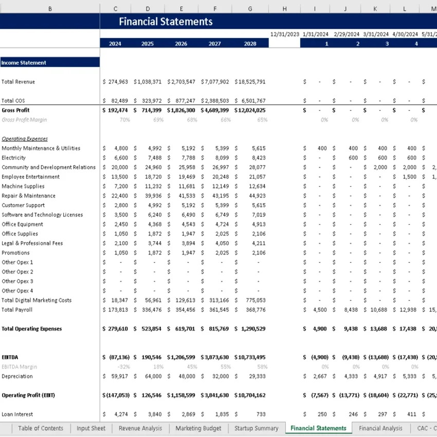 Acupuncture Center Financial Model - Income Statement