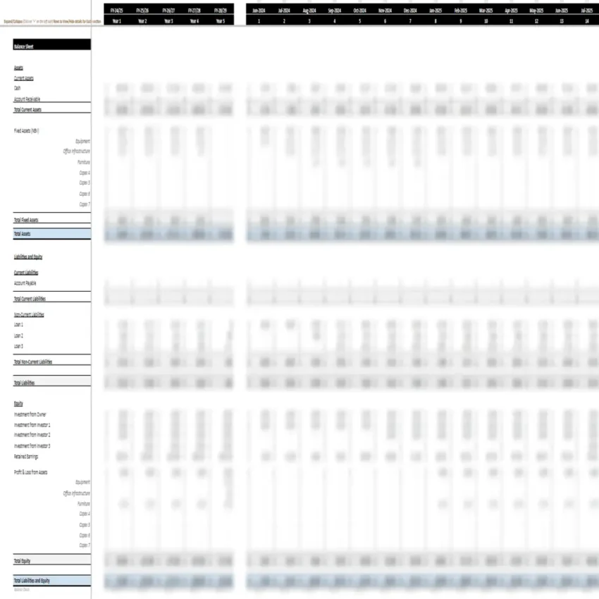 Beauty School Excel Financial Model - Balance Sheet