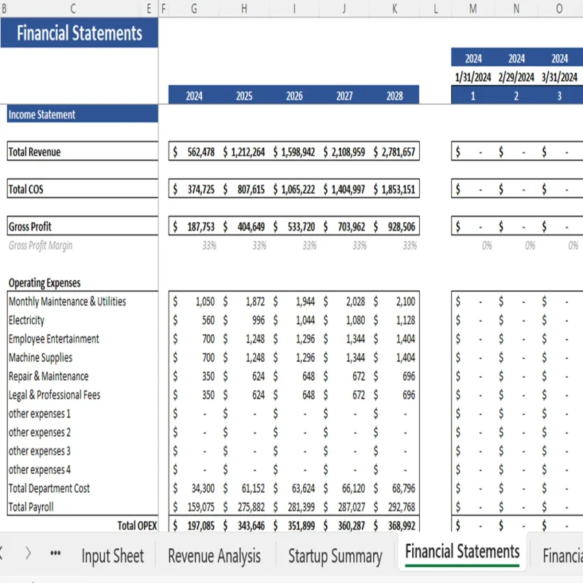 Blood Bank Financial Model - Income Statement