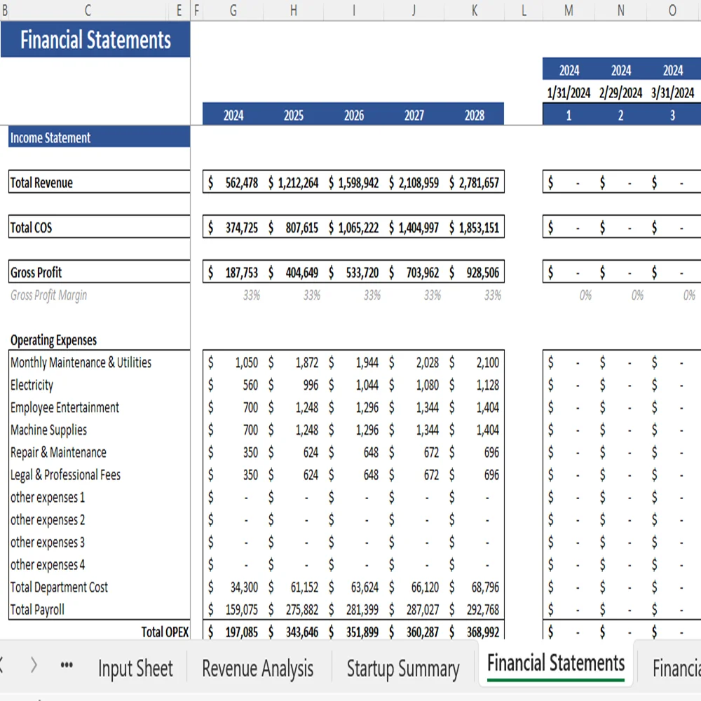 Blood Bank Financial Model - Income Statement