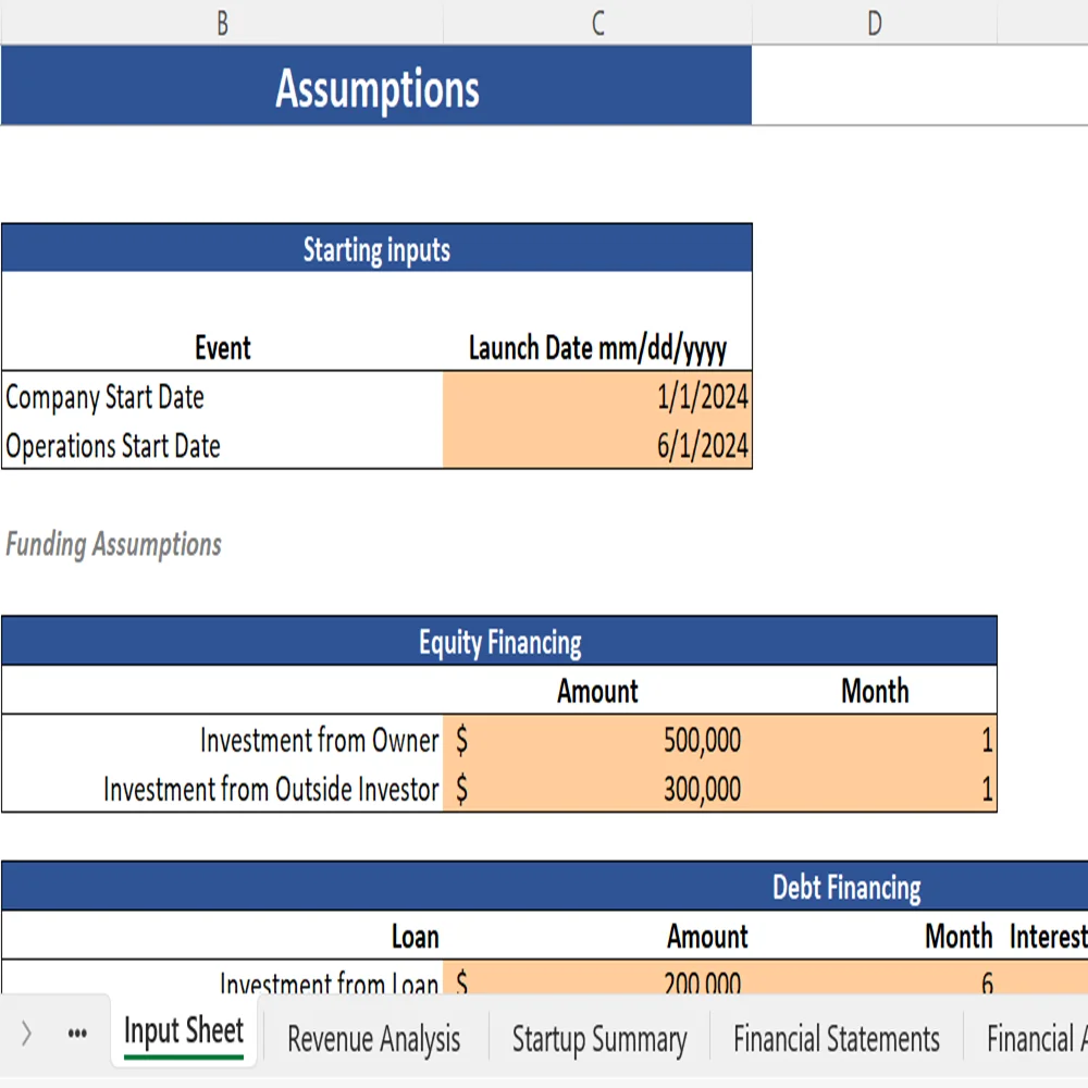 Blood Bank Financial Model - Input Sheet