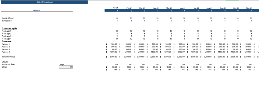 Dog Obedience Financial model