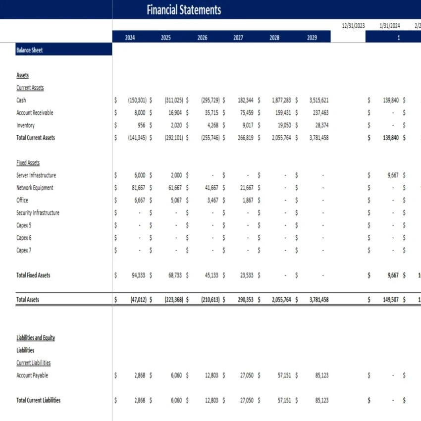 Frozen Food Excel Financial Model - Balance Sheet