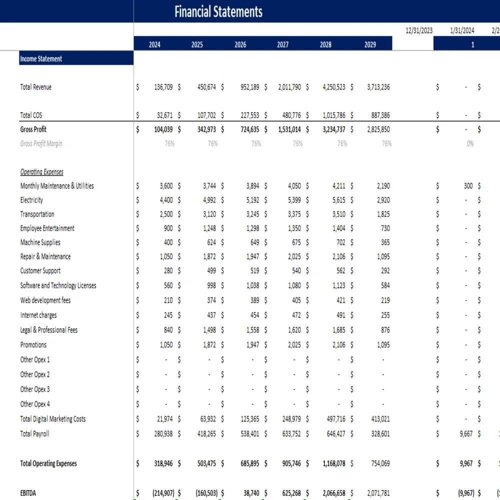 Frozen Food Excel Financial Model - Income Statement