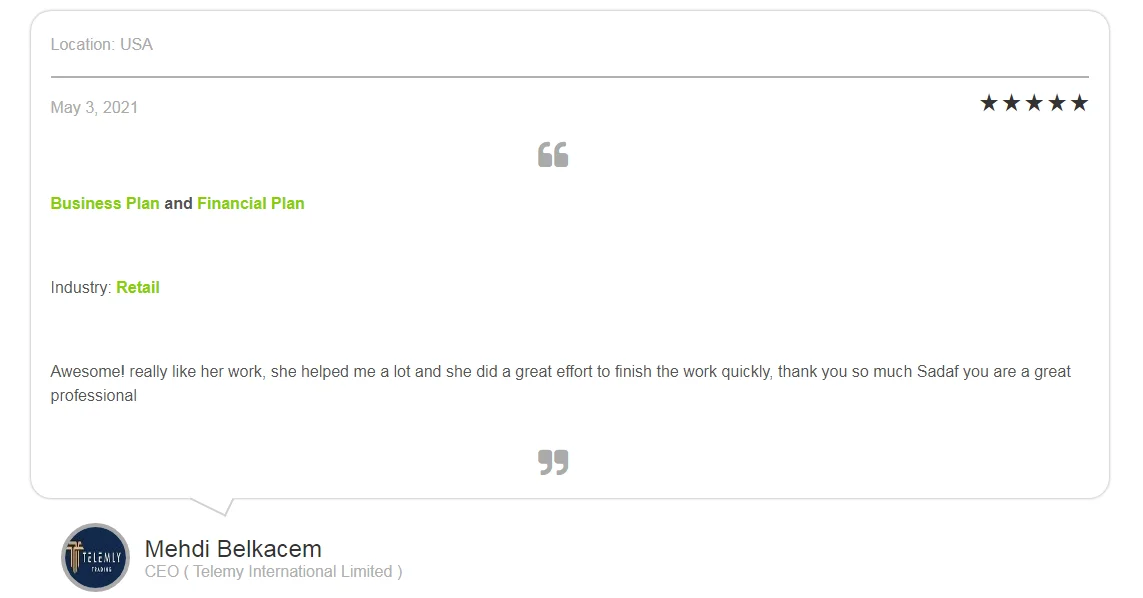 Frozen Food Excel Financial Model - Testimonial