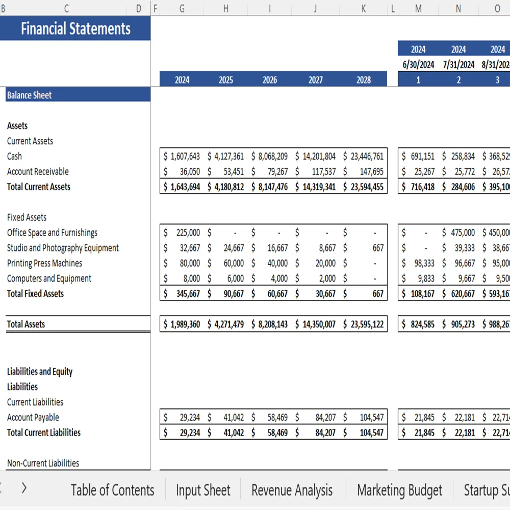 Graphic Designing Excel Financial Model - Balance Sheet