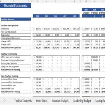 Graphic Designing Excel Financial Model - Cash Flow Statement