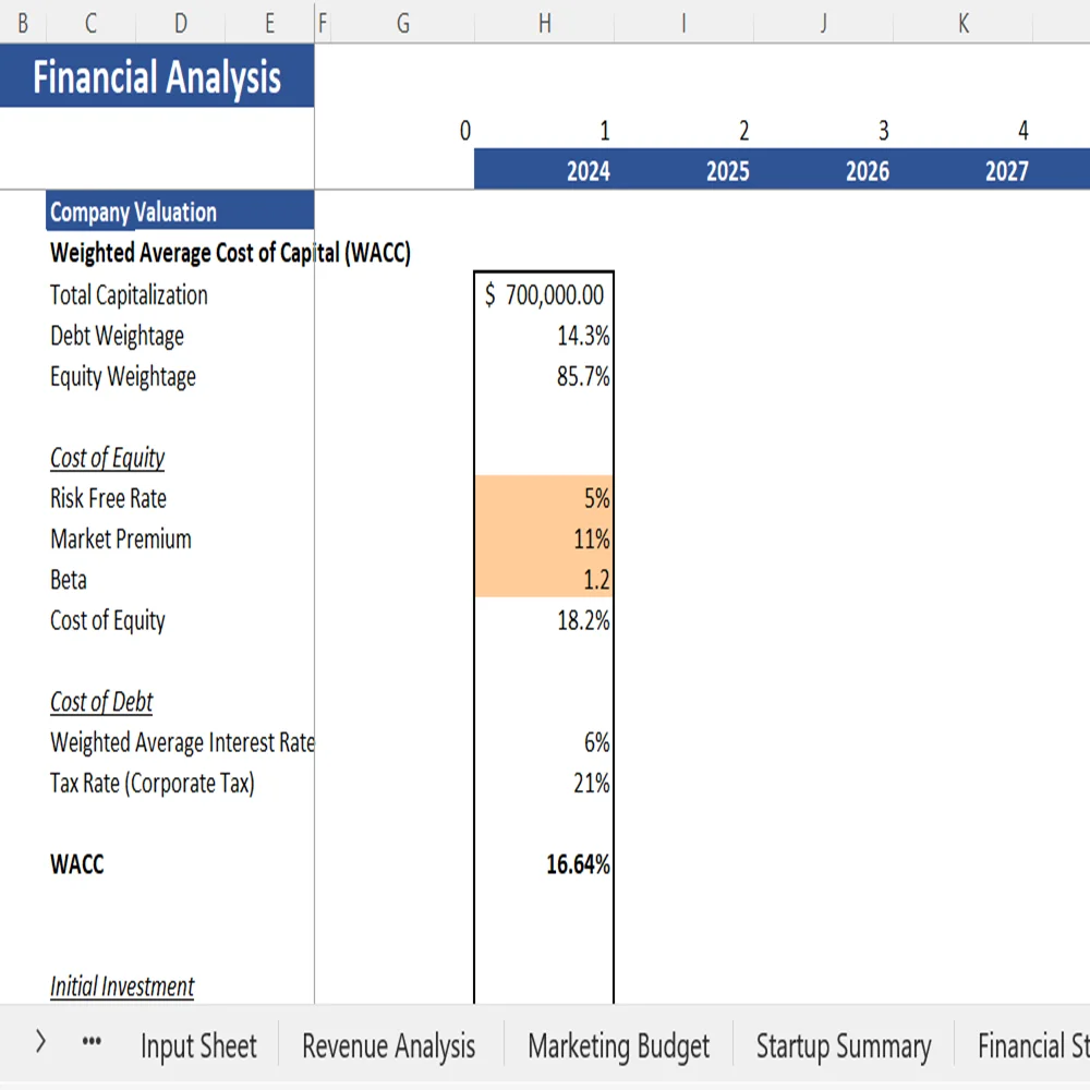 Graphic Designing Excel Financial Model - Company Valuation