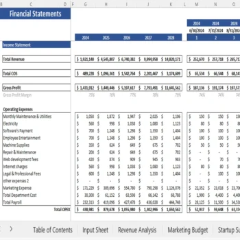 Graphic Designing Excel Financial Model - Dashboard