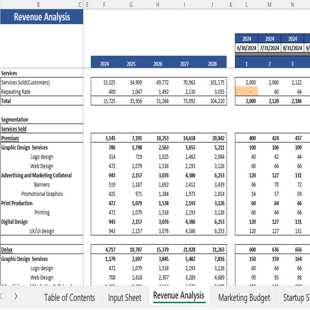 Graphic Designing Excel Financial Model - Revenue Analysis