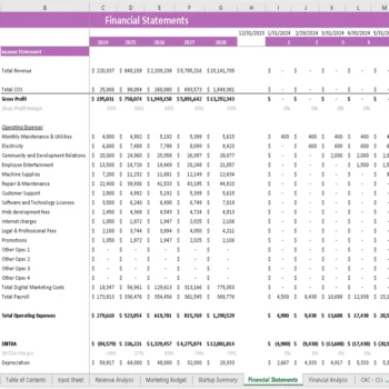 Rock Climbing Gym Financial Model - Income Statement