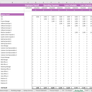 Rock Climbing Gym Financial Model - Working Sheet