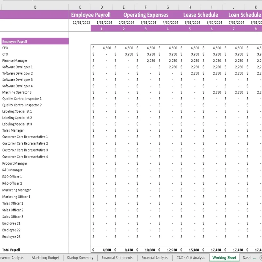 Rock Climbing Gym Financial Model - Working Sheet