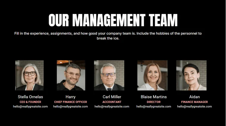 Seed funding pitch deck management team