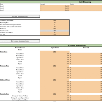Shoe store Excel Financial Model - Input Sheet