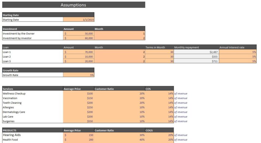 Veterinary Clinic Financial Model-Input Sheet