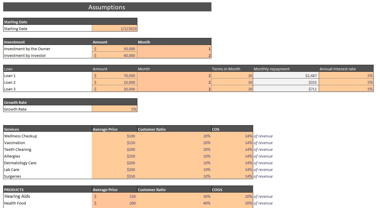 Veterinary Clinic Financial Model-Input Sheet