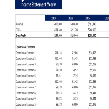 Wine Shop Excel Financial Model-income statement yearly