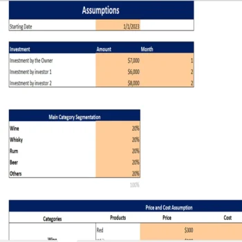 Wine Shop Excel Financial Model-input