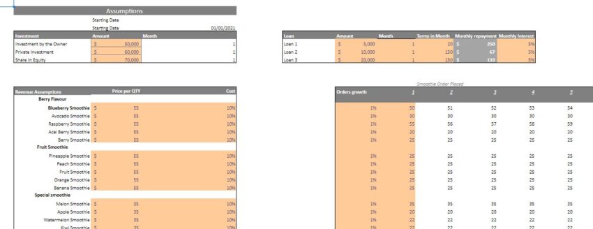 smoothie bar excel financial model