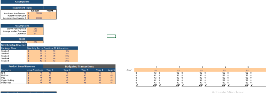 Block Chain Network Financial model input