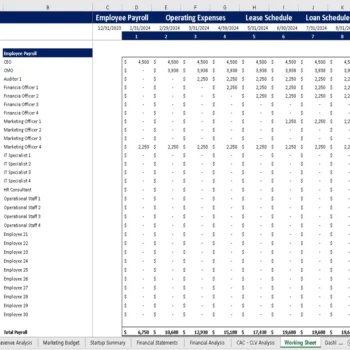 Blockchain Development Excel Financial Model - Working Sheet