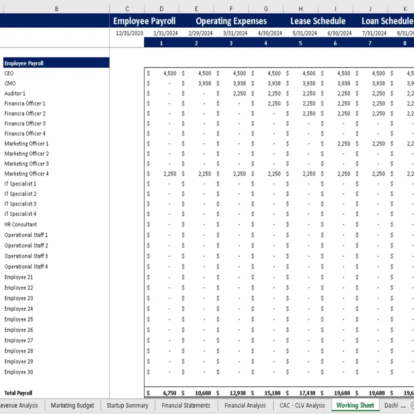 Blockchain Development Excel Financial Model - Working Sheet