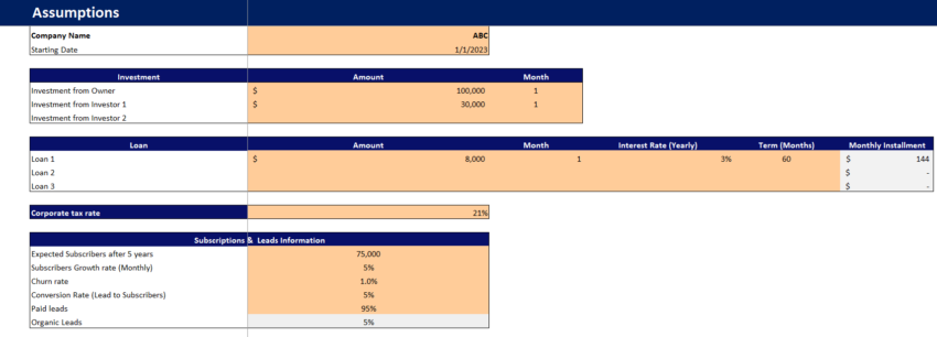 Global Marketing Excel Financial Model-Input sheet