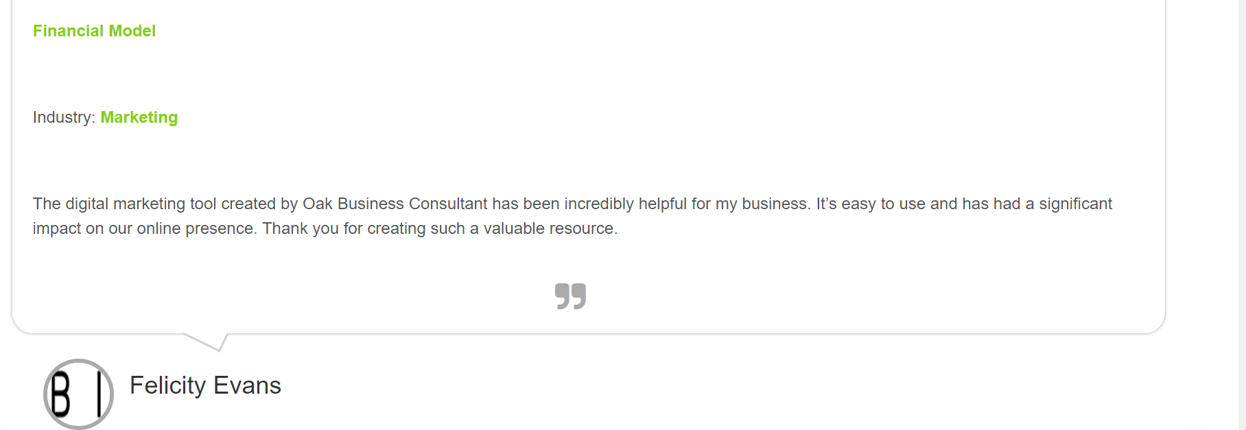 Global Marketing Financial Model-Testimonial