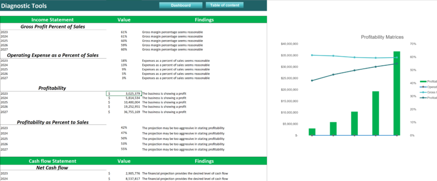 Multichannel e-commerce excel financial model-Diagnostic Tool