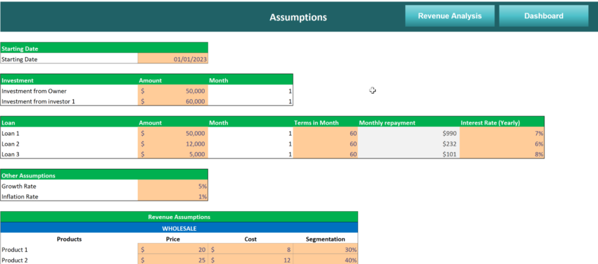 Multichannel e-commerce excel financial model-Input Sheet