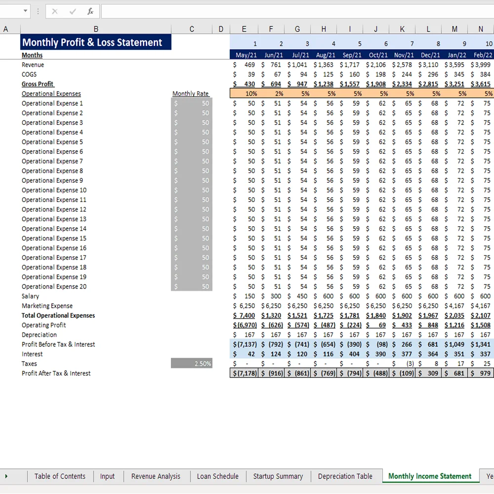 Token Economy Model - Monthly Income Statement