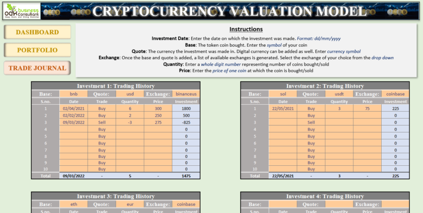 Cryptocurrency Excel Spreadsheet Template - Trade