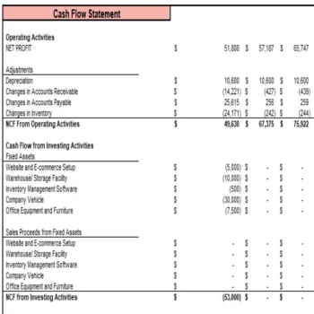 Online Pet Store Excel Financial Model Projection Template -Cash Flow Statement Projection