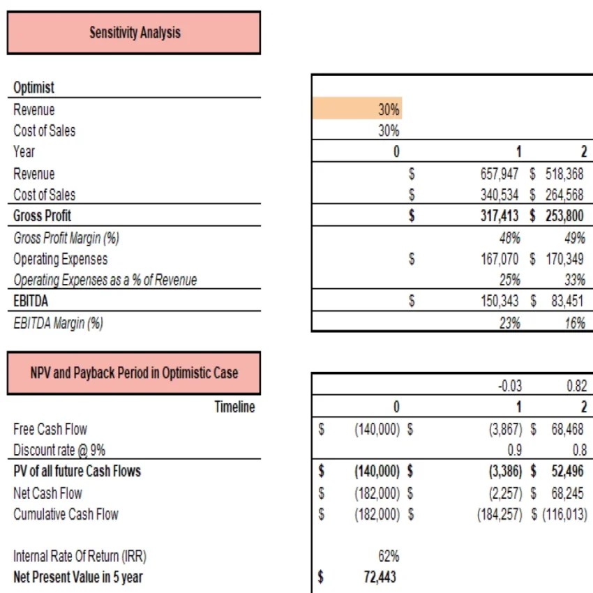 Online Pet Store Excel Financial Model Projection Template - Sensitivity Analysis