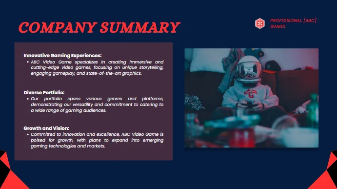 Video Game Pitch Deck - Company Summary