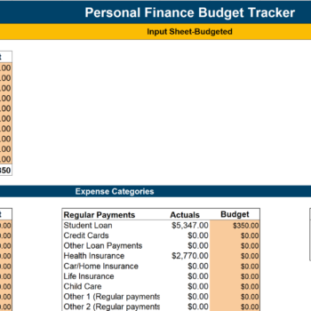 Personal Finance Budget Tracker Excel Template