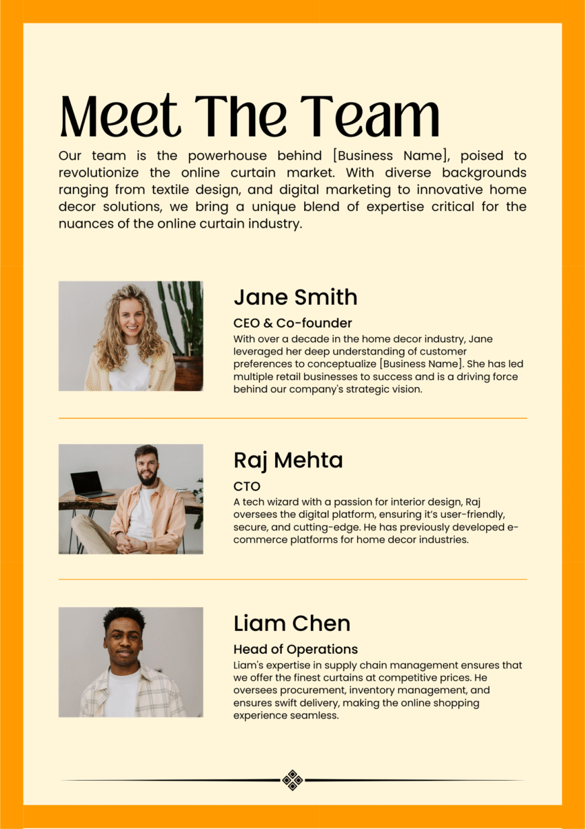 Curtain Business Plan Template - The Team