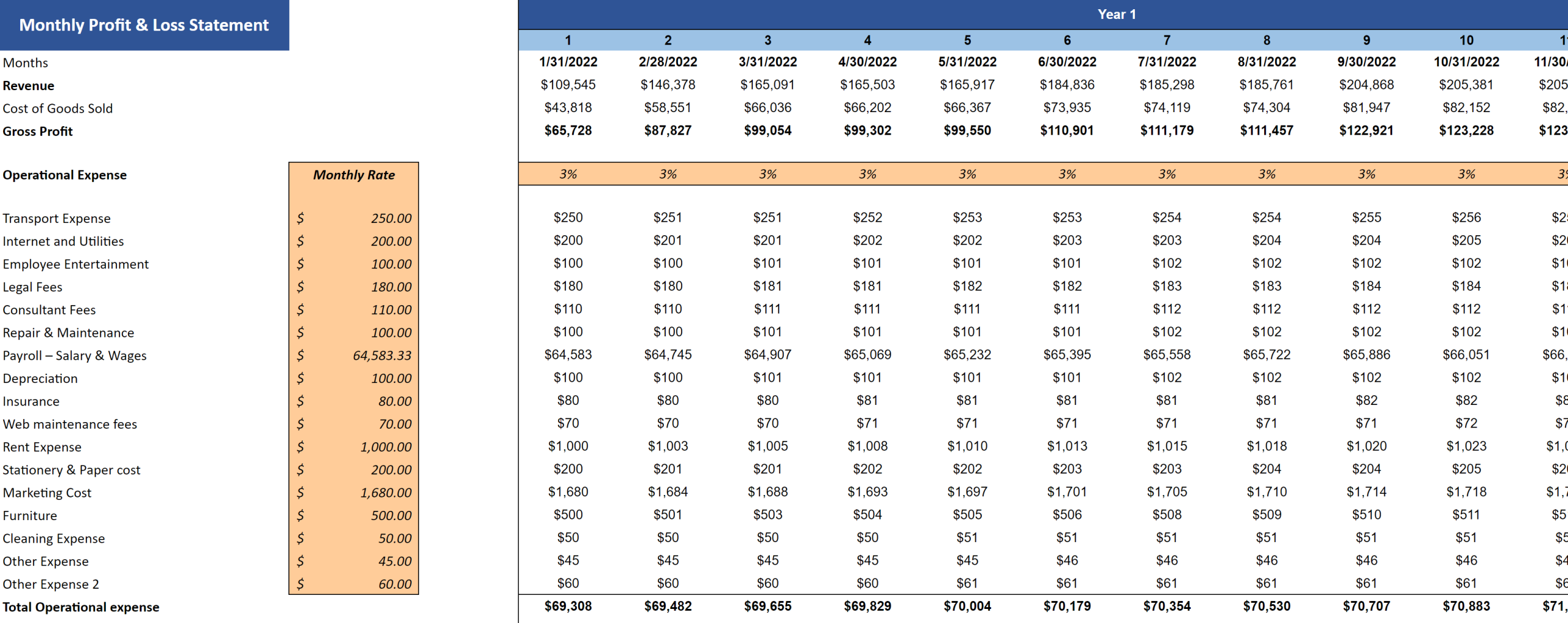 Men's Clothing Stores Financial Model Excel Template - Monthly Income Statement