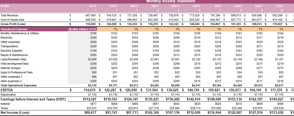 Electronic Store Excel Financial Model