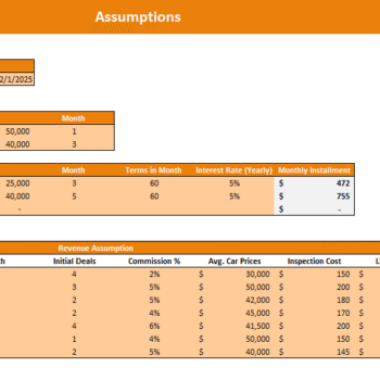 Online Car Dealer Financial Model - Input Sheet