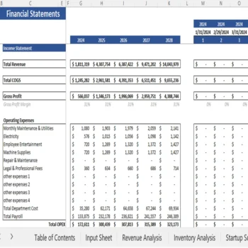 Tire Dealer Financial Model - Income Statement