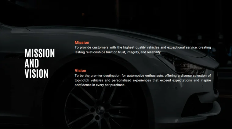 Car Dealer Pitch Deck Template - Mission and Vision