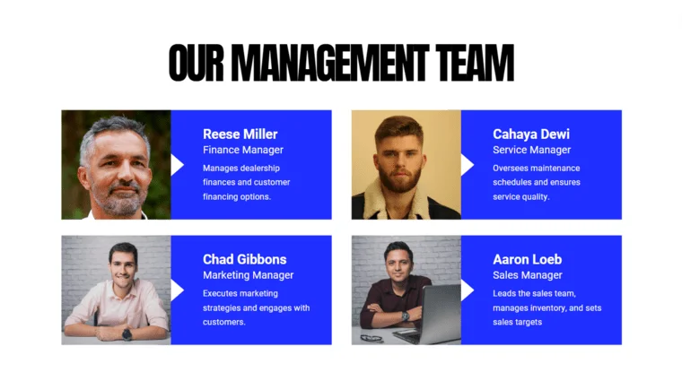 Motorcycle Dealer Pitch Deck Template - Our Management Team